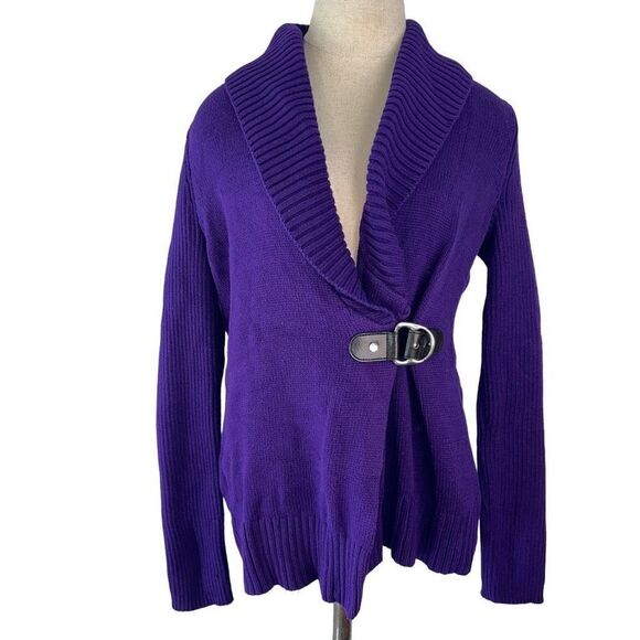 Lauren Ralph Lauren Purple Knit Shawl Collar Cardigan Sweater Womens Petite Med - Picture 1 of 9
